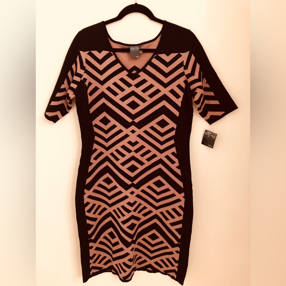 Gabby Skye Sheath Dress Black/Camel XL New